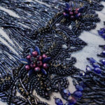 Navy blue haute couture fringe lace and 3d flower - Image 4