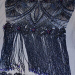 Navy blue haute couture fringe lace and 3d flower