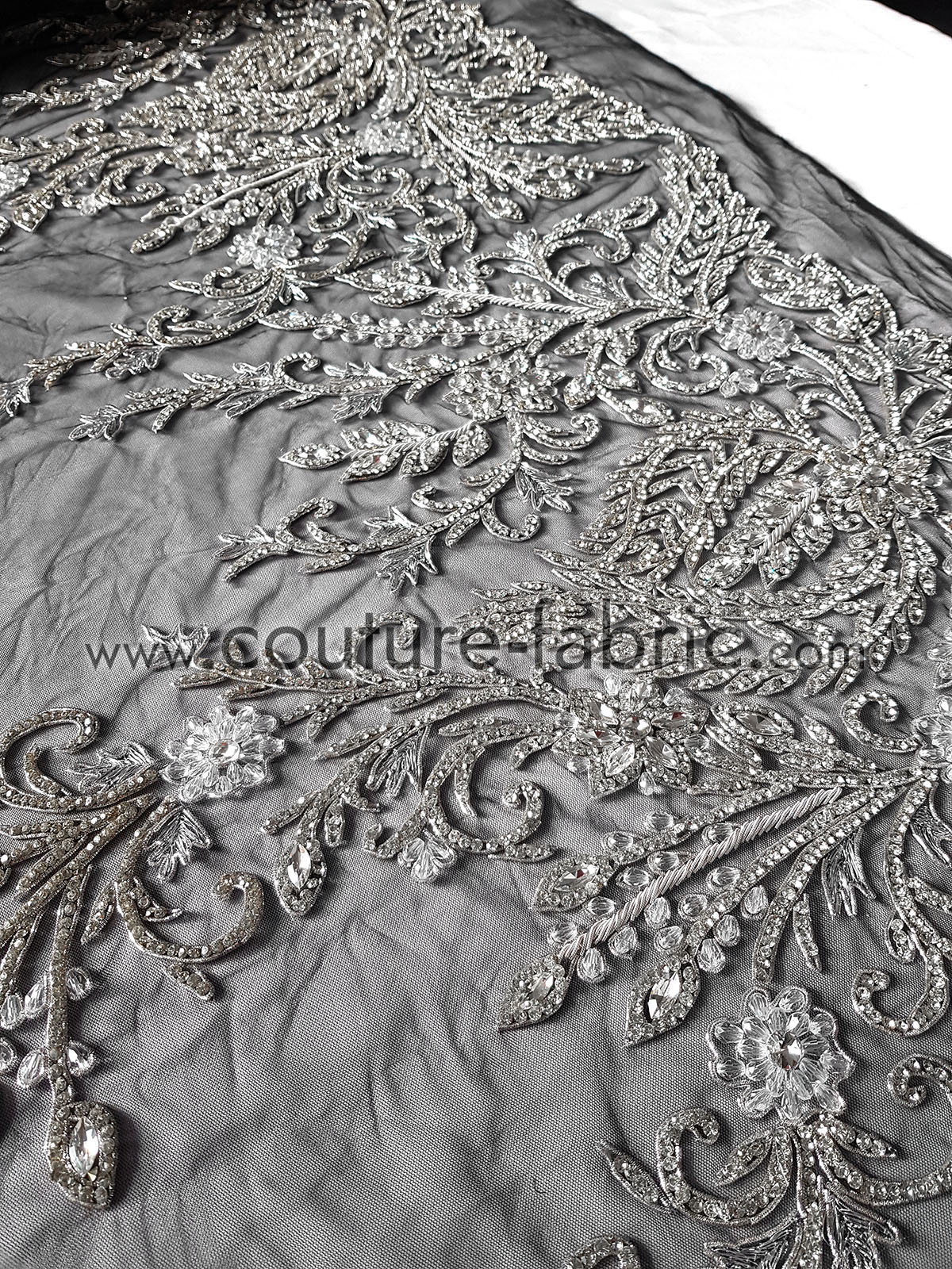 Silver bordered floral couture lace