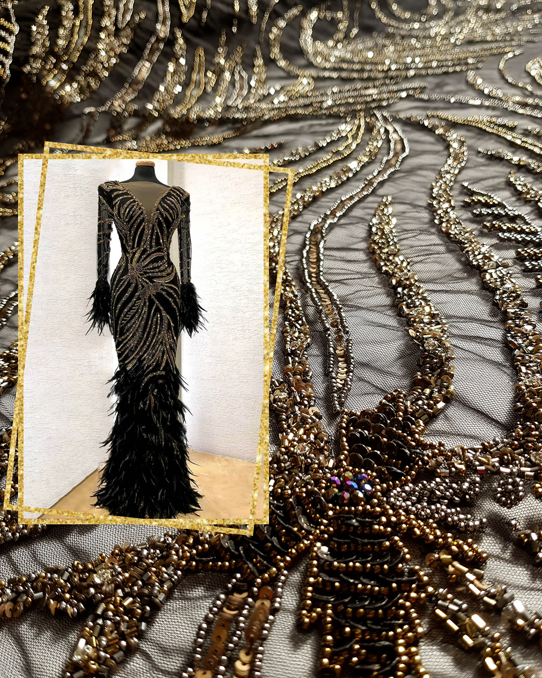 Black and Gold beaded couture lace