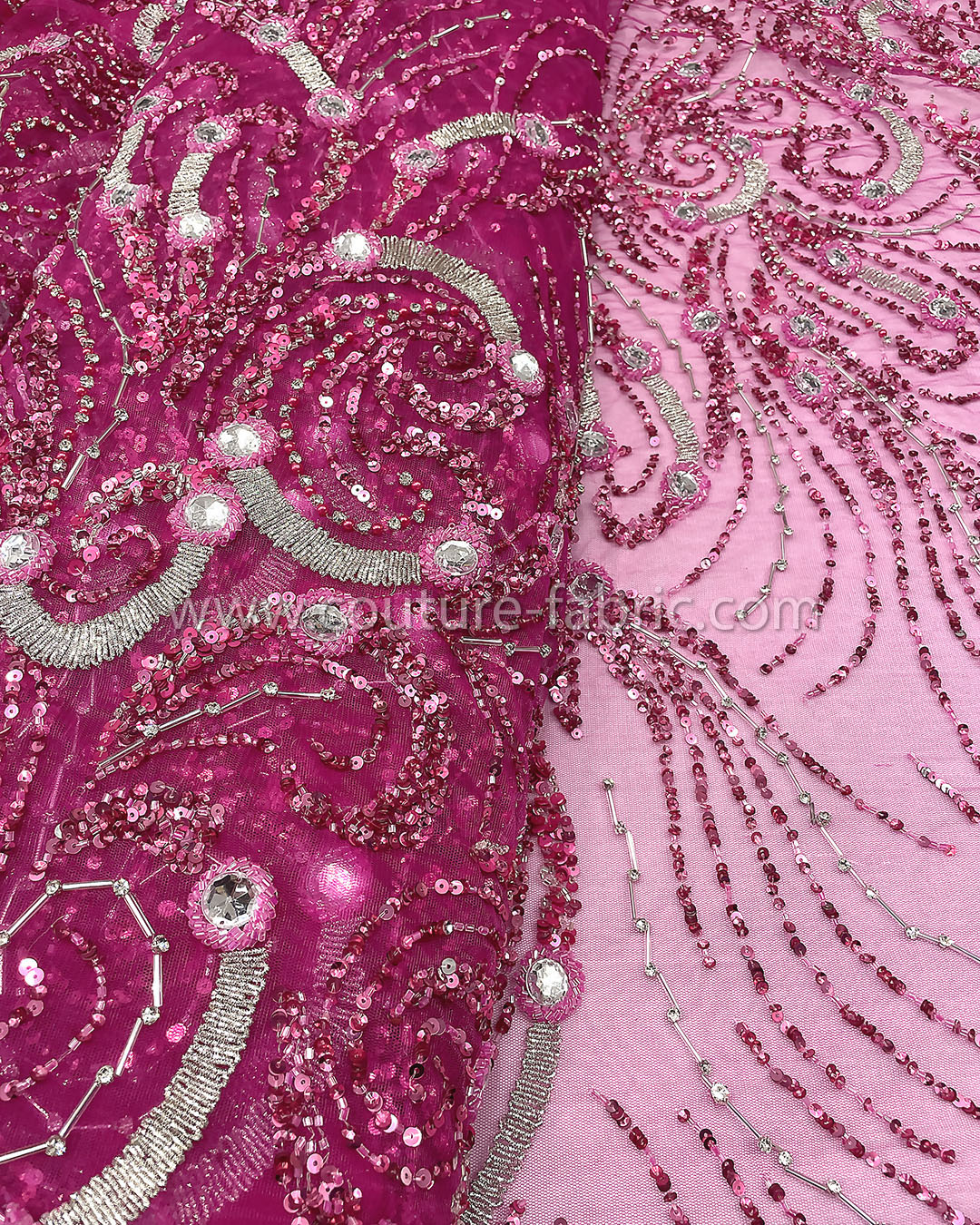 Magenta color embroidery couture lace