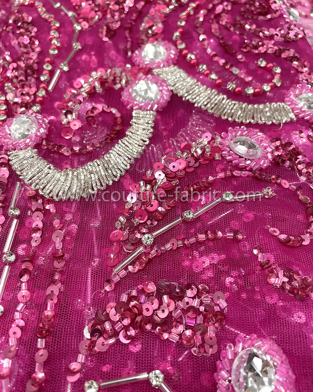 Magenta color embroidery couture lace