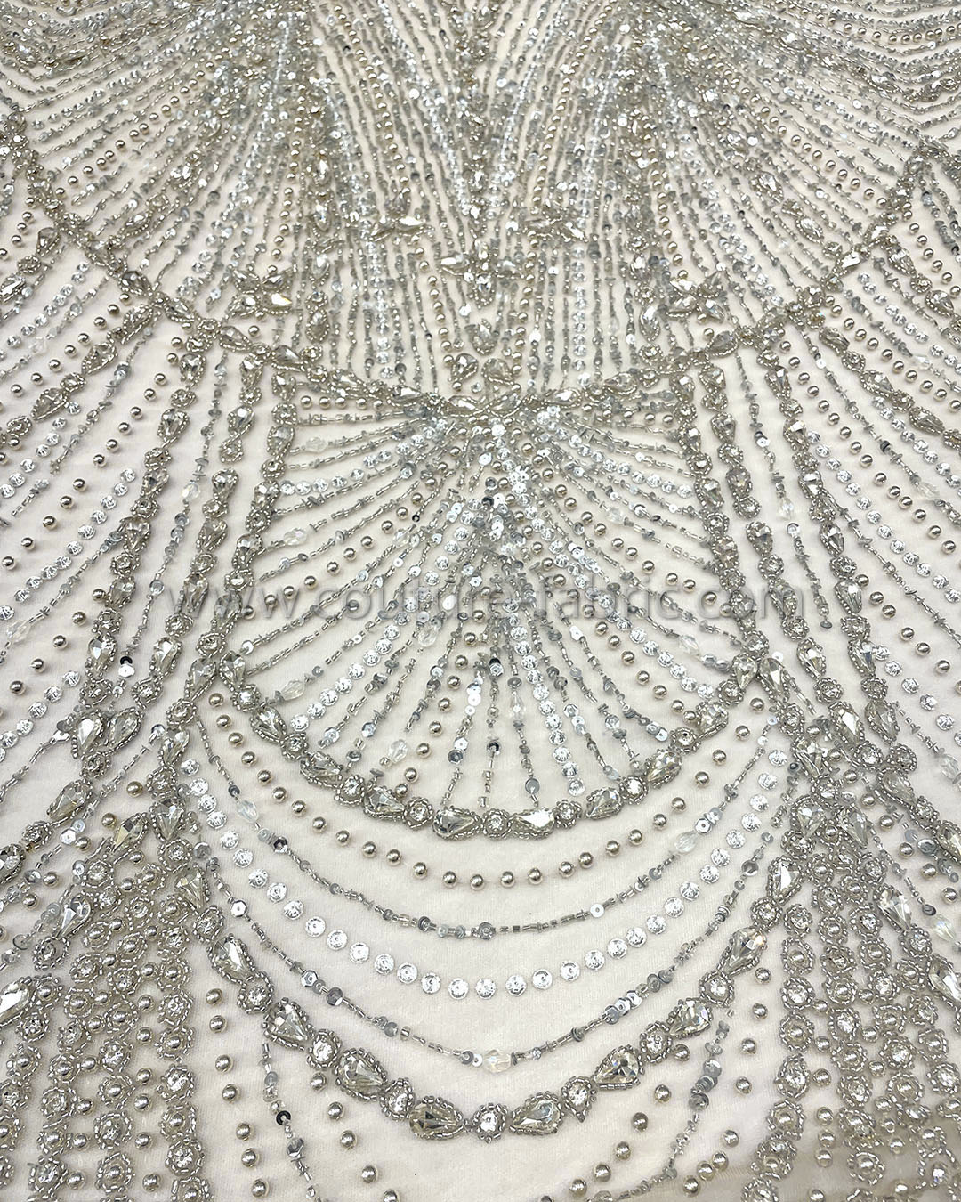 Gold handmade beaded lace fabric 